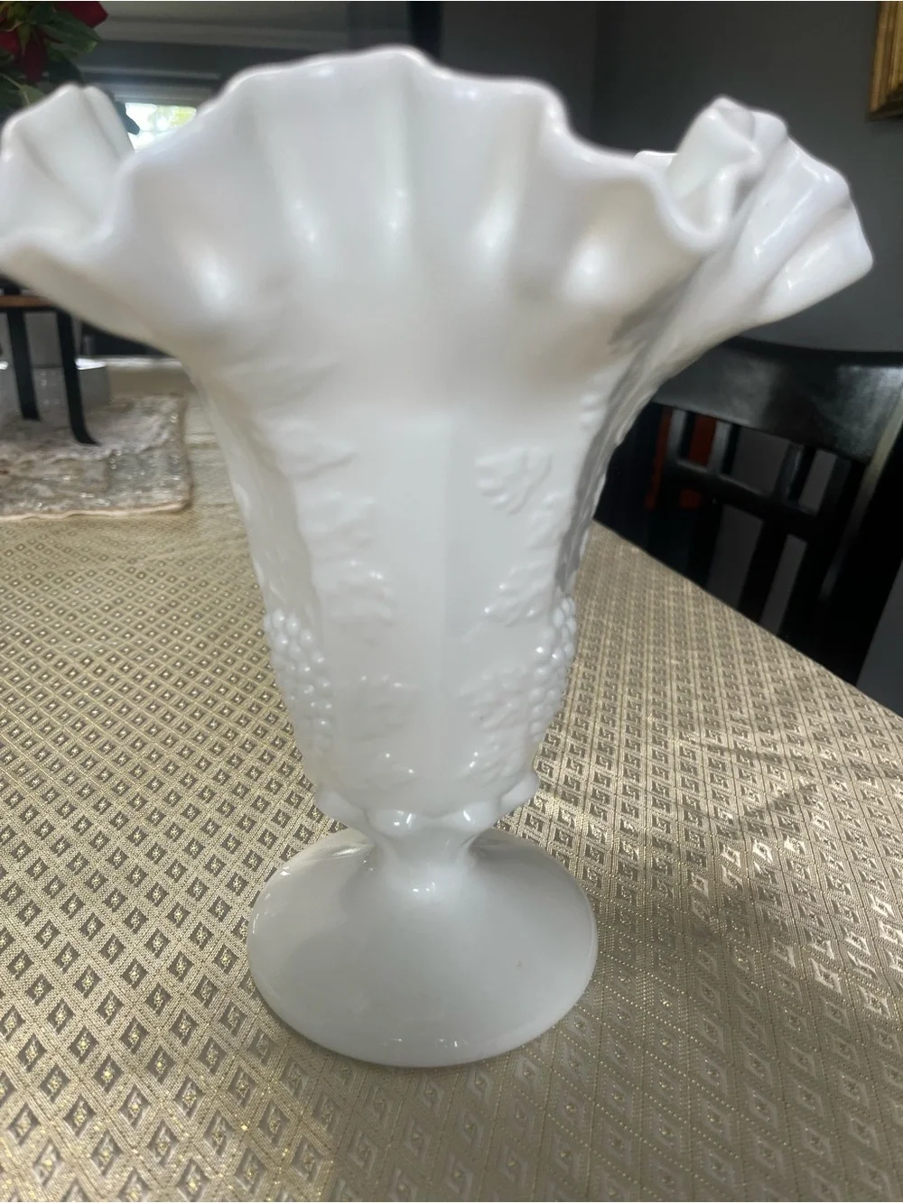 White Ruffled Pedestal Milk Glass Vase - Classic Home Accent